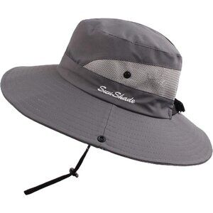Unisex Gray 100% Polyester Wide Brim Mesh Vent Chin Strap Classic Cowboy Hat